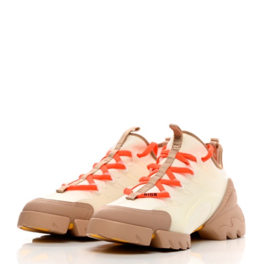 CHRISTIAN DIOR Neoprene Rubber Womens D-Connect Sneakers 38 White Beige